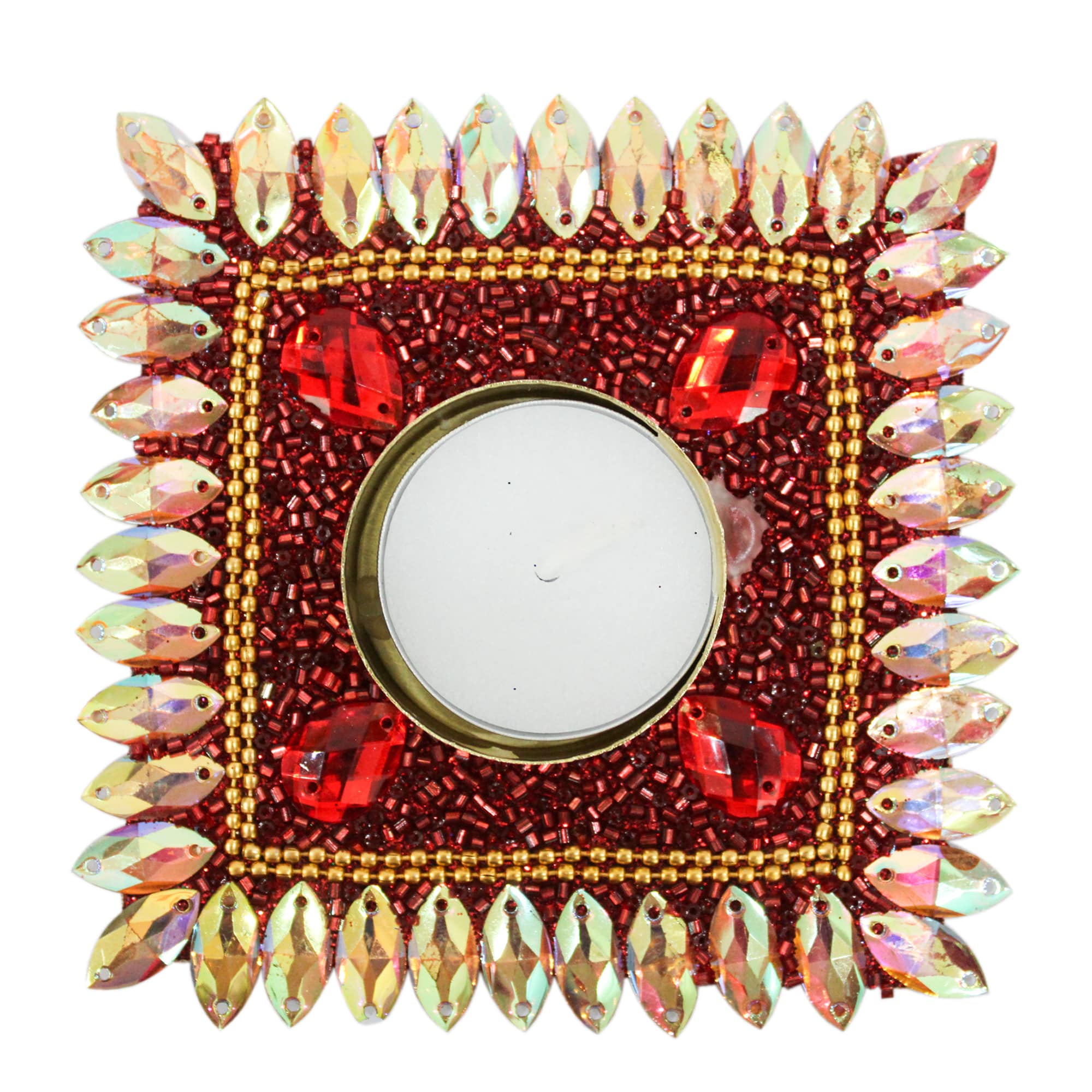 Unique Handcrafted Beaded T-Light Holder for Office & Mandir